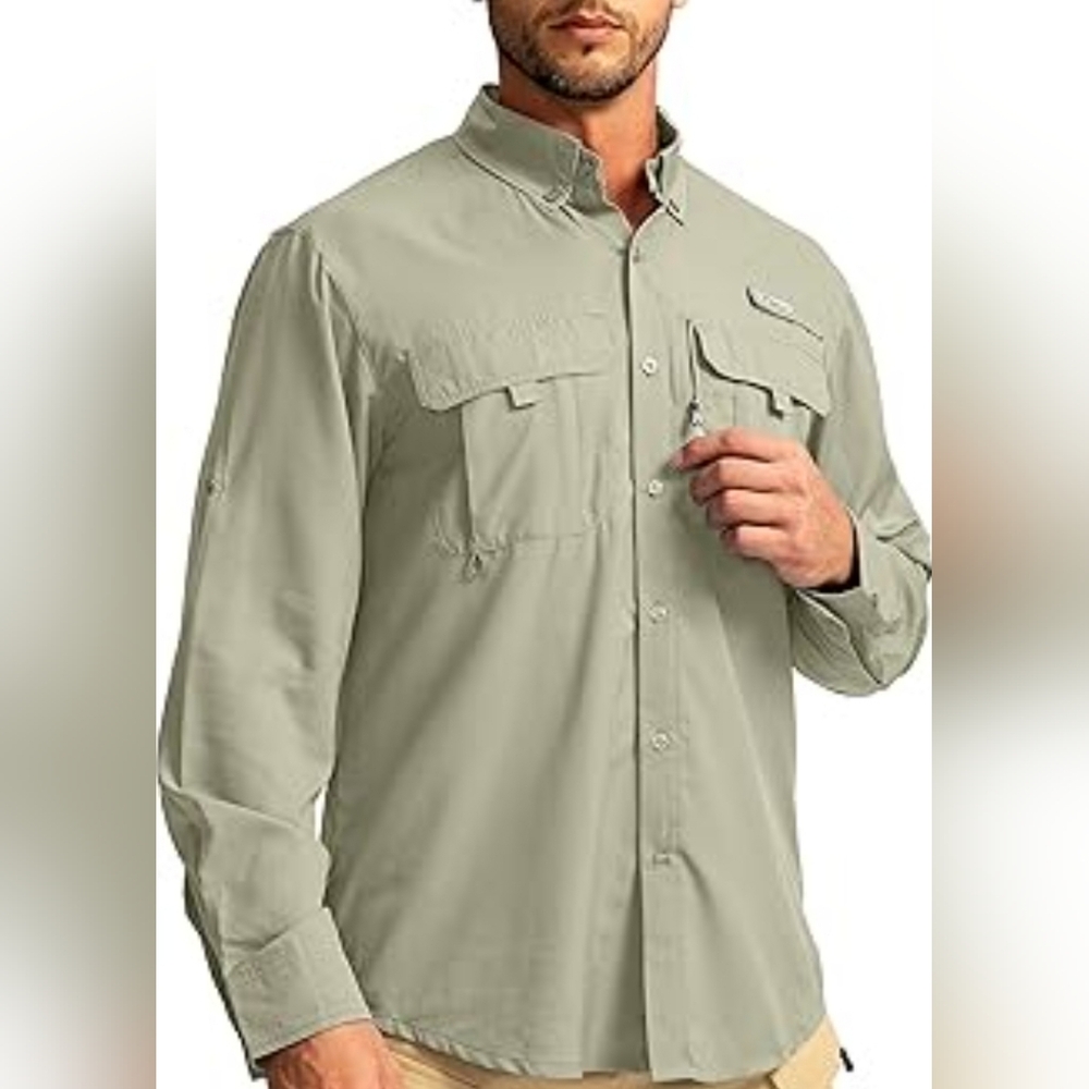 Quest Olive Green Vented Fishing Outdoor Shirt Size Large